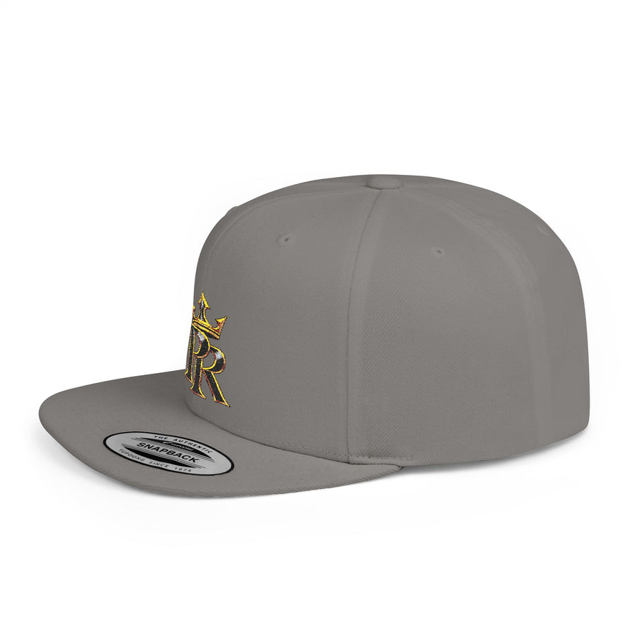Crown PR Flat Bill Snapback Hat – Gold Embroidered Logo