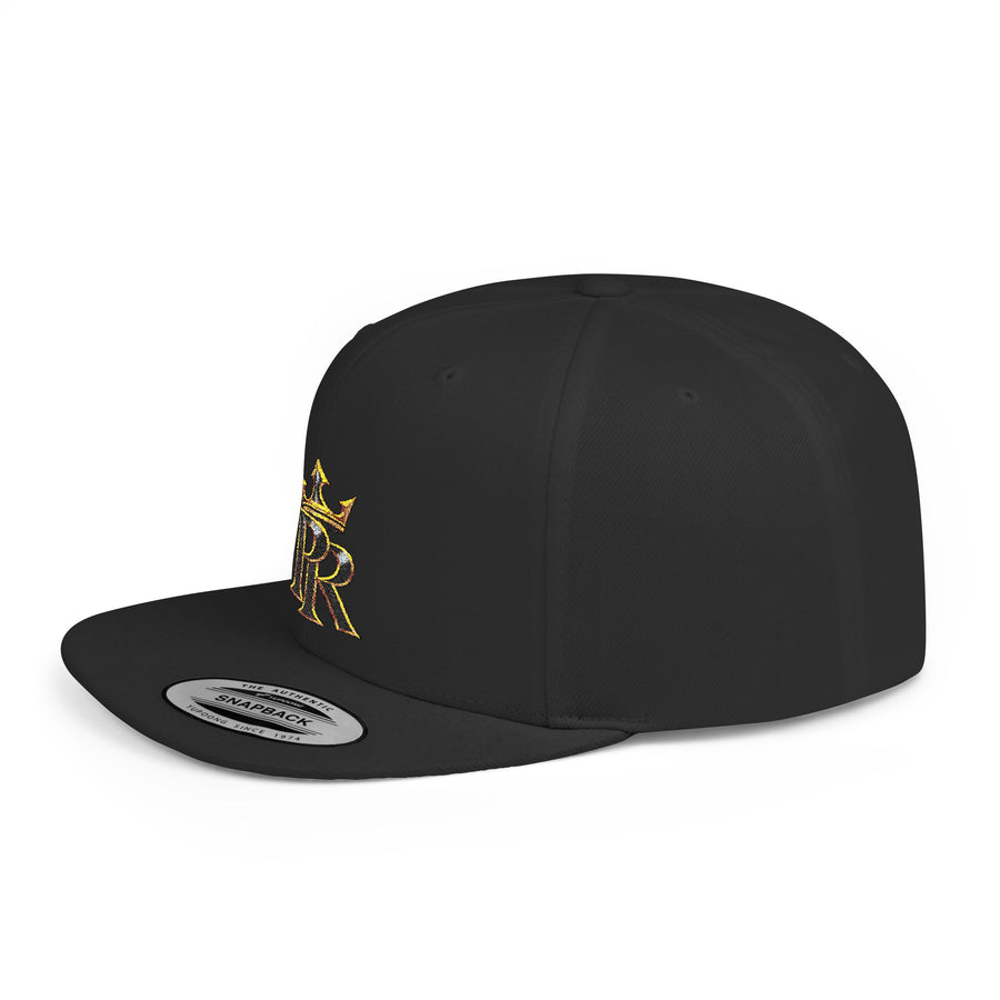 Crown PR Flat Bill Snapback Hat – Gold Embroidered Logo