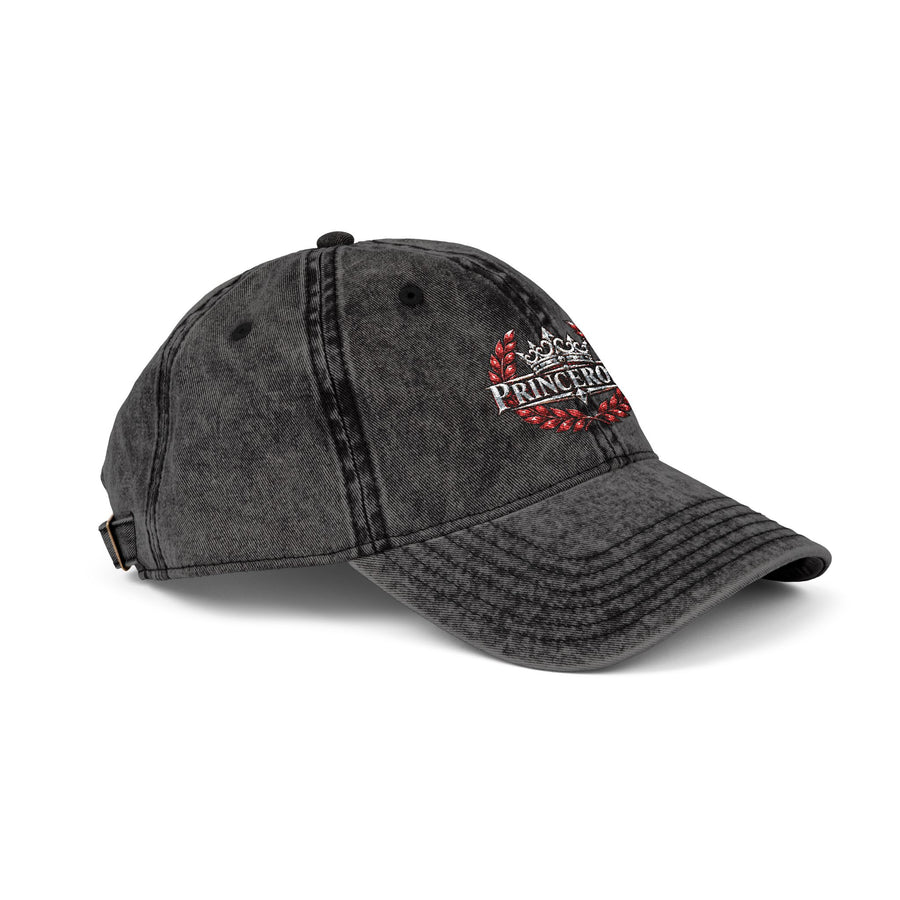 Vintage Red Embroidered Cap — Rhinestone Crown "Home" Accent