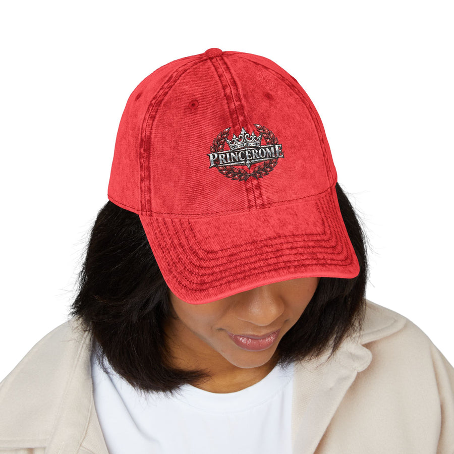 Vintage Red Embroidered Cap — Rhinestone Crown "Home" Accent