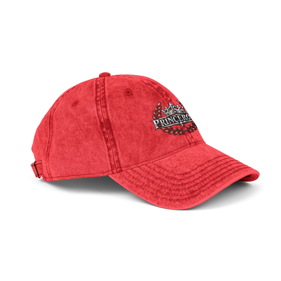 Vintage Red Embroidered Cap — Rhinestone Crown "Home" Accent