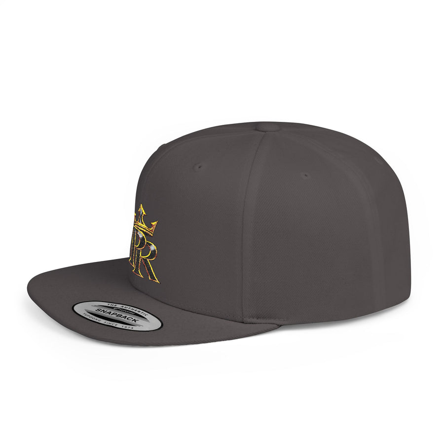 Crown PR Flat Bill Snapback Hat – Gold Embroidered Logo
