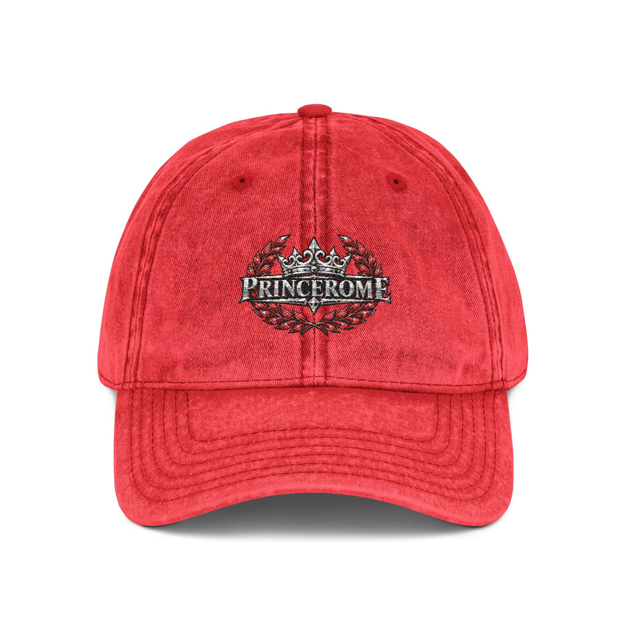 Vintage Red Embroidered Cap — Rhinestone Crown "Home" Accent