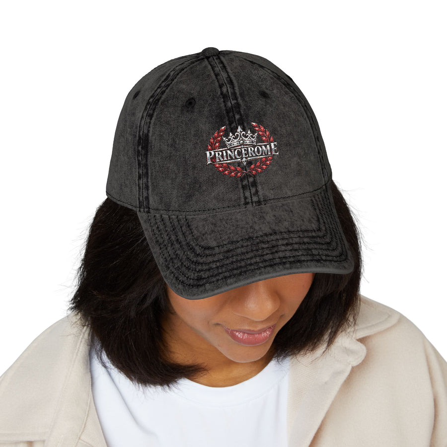 Vintage Red Embroidered Cap — Rhinestone Crown "Home" Accent