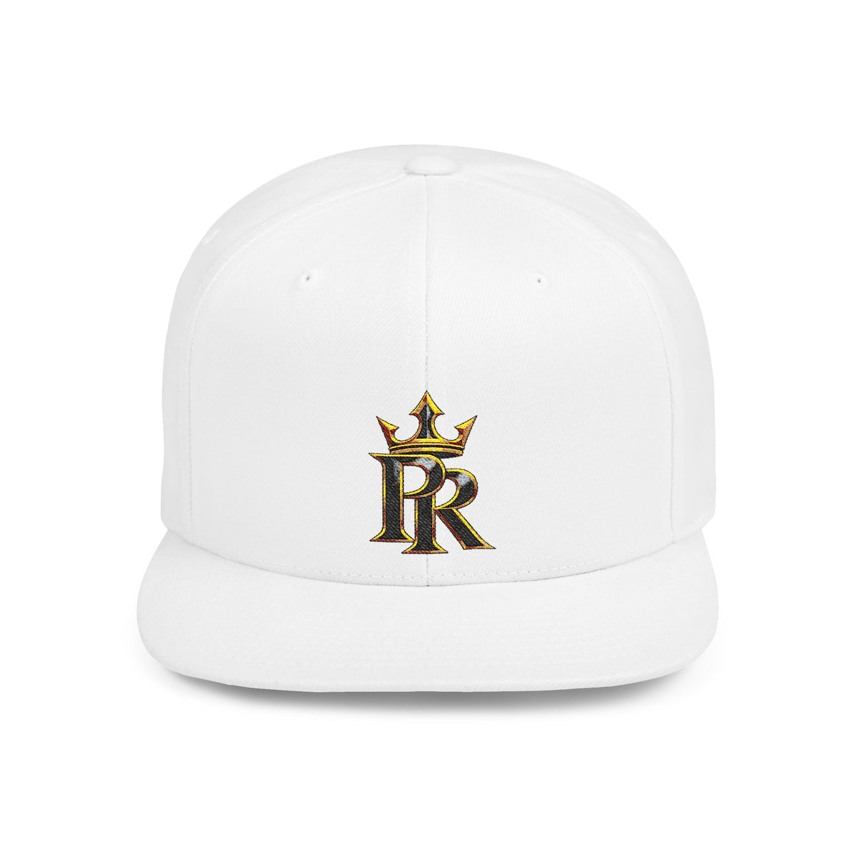 Crown PR Flat Bill Snapback Hat – Gold Embroidered Logo