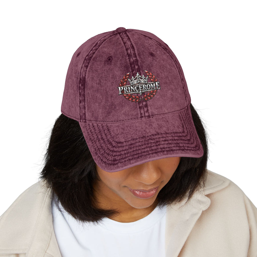 Vintage Red Embroidered Cap — Rhinestone Crown "Home" Accent