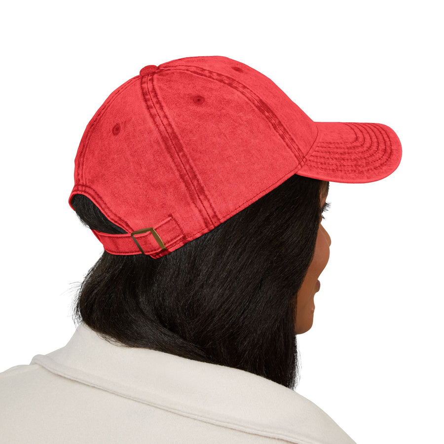 Vintage Red Embroidered Cap — Rhinestone Crown "Home" Accent