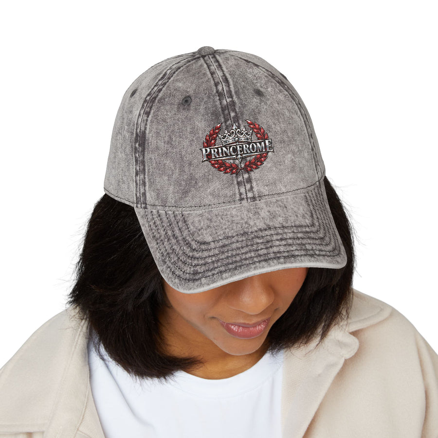 Vintage Red Embroidered Cap — Rhinestone Crown "Home" Accent