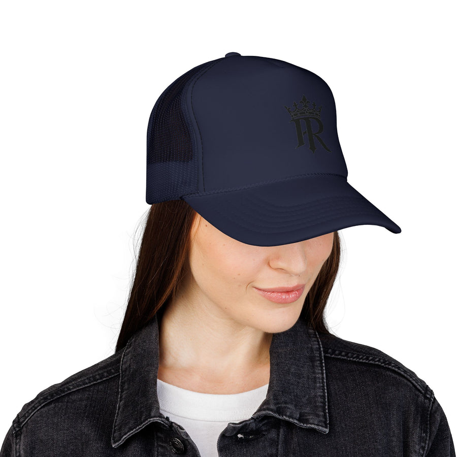 Trucker Cap — Black Crown 'PR' Logo (PrinceRome brand) Embroidered Mesh Hat