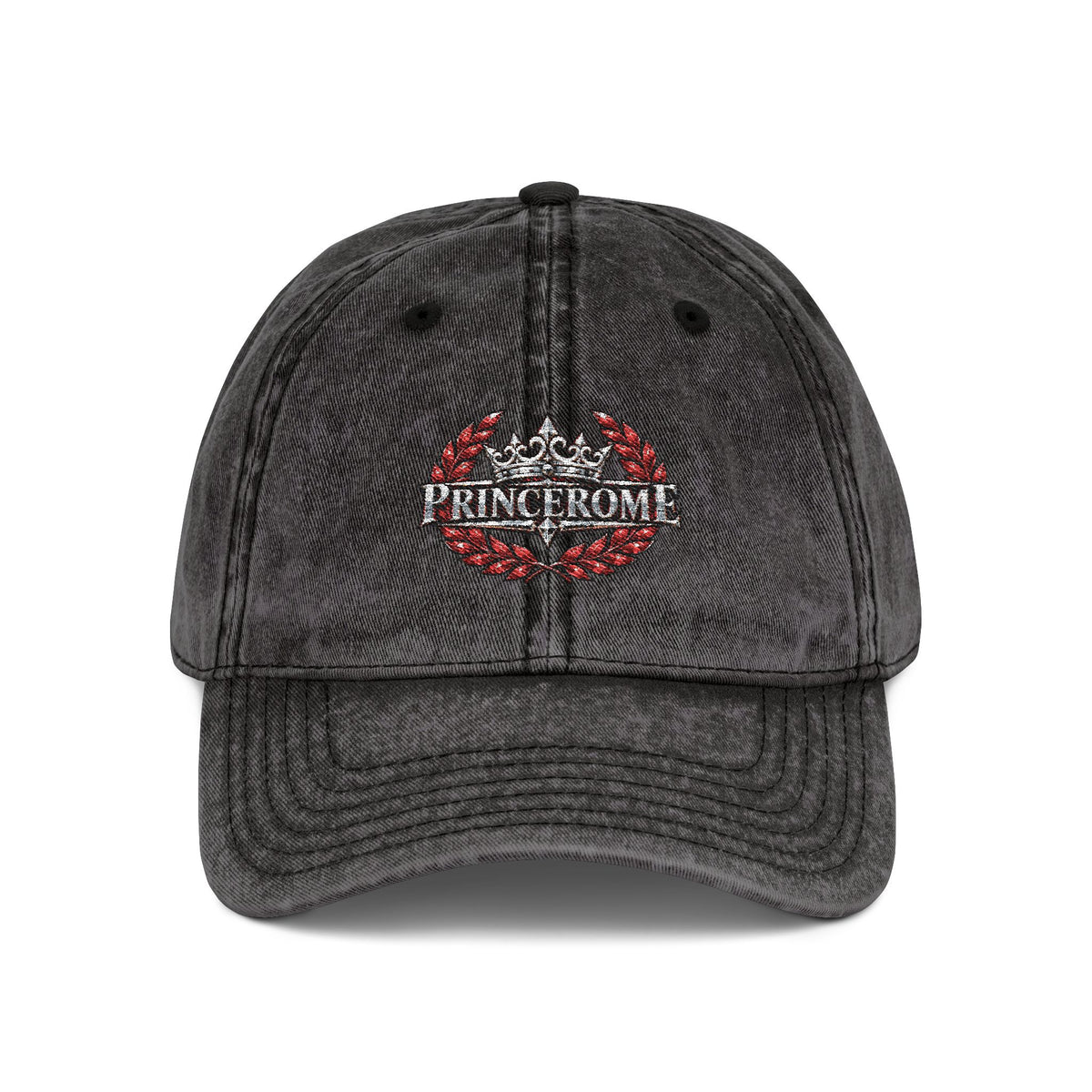 Vintage Red Embroidered Cap — Rhinestone Crown "Home" Accent